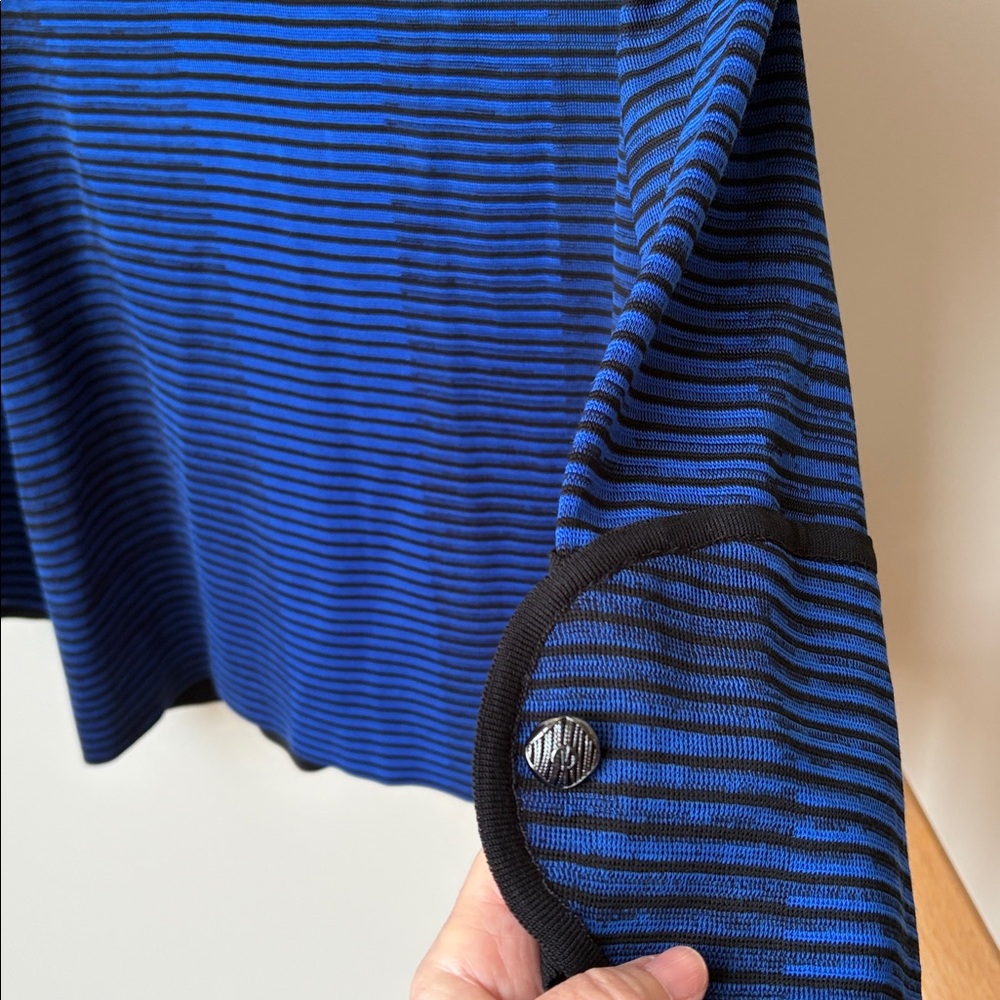 Ming Wang Knit Collared Jacket Easy Care Blue Black Stripe Small NWT - Picture 4 of 6
